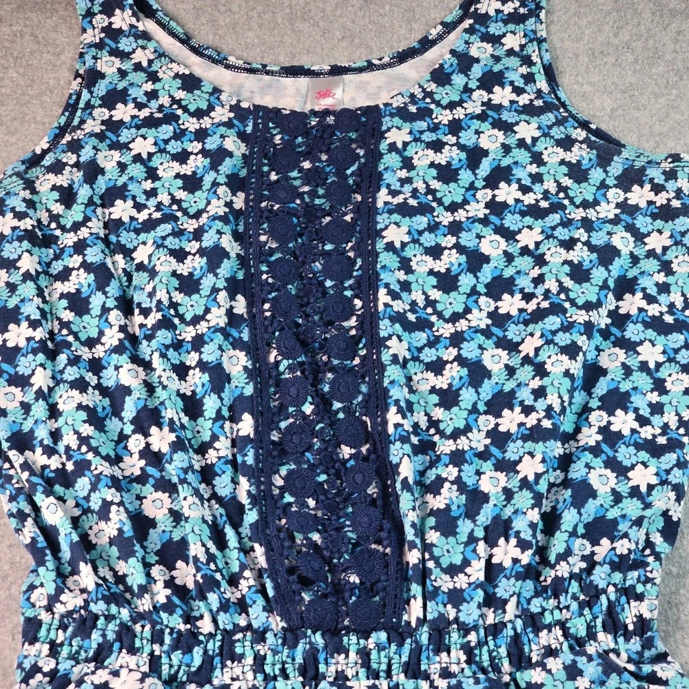 Justice Floral Romper Girls 16‎ Blue Crochet Lace Sleeveless Summer Boho Vacay